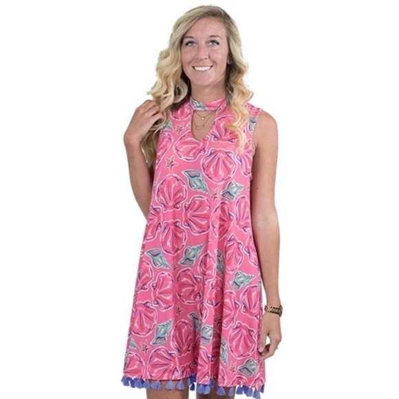 Nwot simply southern Wilmington Pink Sea Shell Tunic Dress with Tassels - Picture 1 of 12